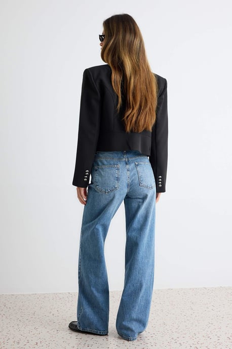 TRENDYOLMİLLA Dam Blå Enfärgad Vida ben Normal midja Jeans - Image 3