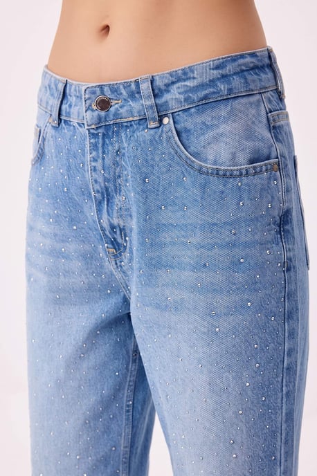 TRENDYOLMİLLA Dames Blauw Effen Wijde pijp Hoge taille Jeans - Image 4