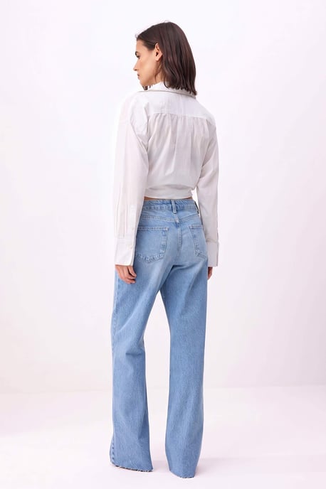 TRENDYOLMİLLA Dames Blauw Effen Wijde pijp Hoge taille Jeans - Image 5