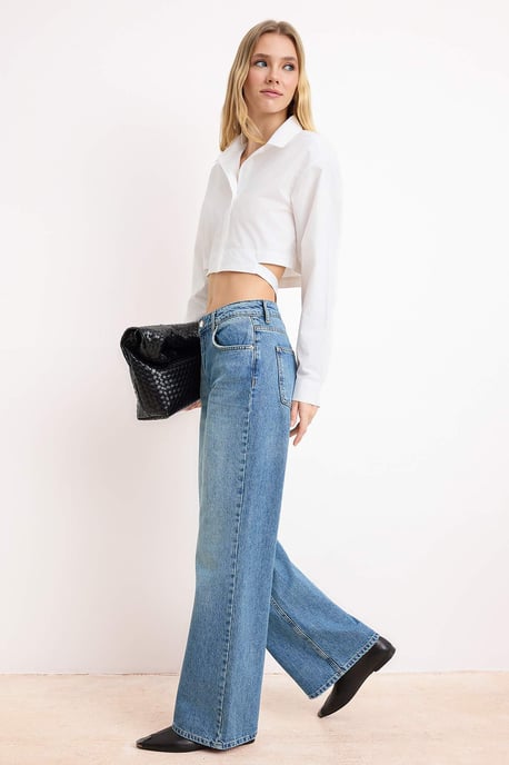TRENDYOLMİLLA Dam Blå Enfärgad Vida ben Normal midja Jeans - Image 5