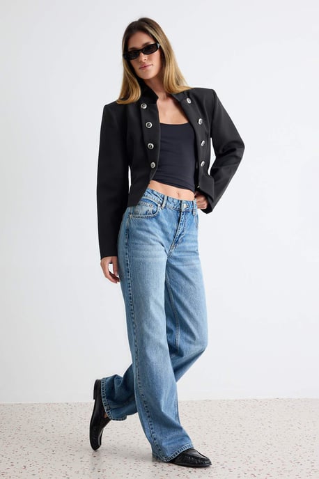 TRENDYOLMİLLA Dam Blå Enfärgad Vida ben Normal midja Jeans - Image 6