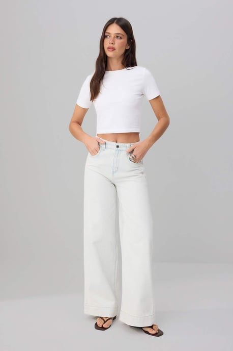 TRENDYOLMİLLA Dames Blauw Effen Wijde pijp Hoge taille Jeans - Image 1
