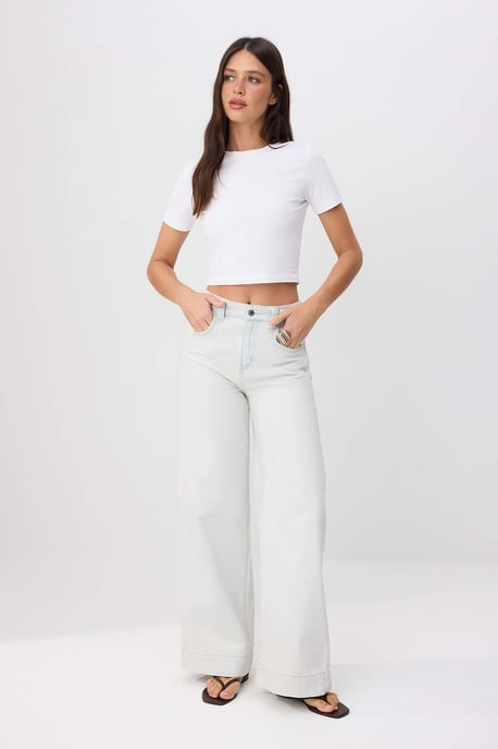 TRENDYOLMİLLA Dames Blauw Effen Wijde pijp Hoge taille Jeans - Image 5