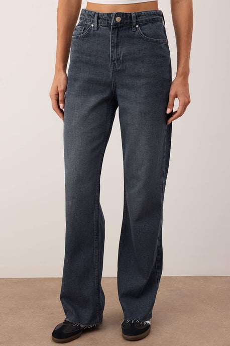 TRENDYOLMİLLA Dames Blauw Effen Wijde pijp Hoge taille Jeans - Image 2