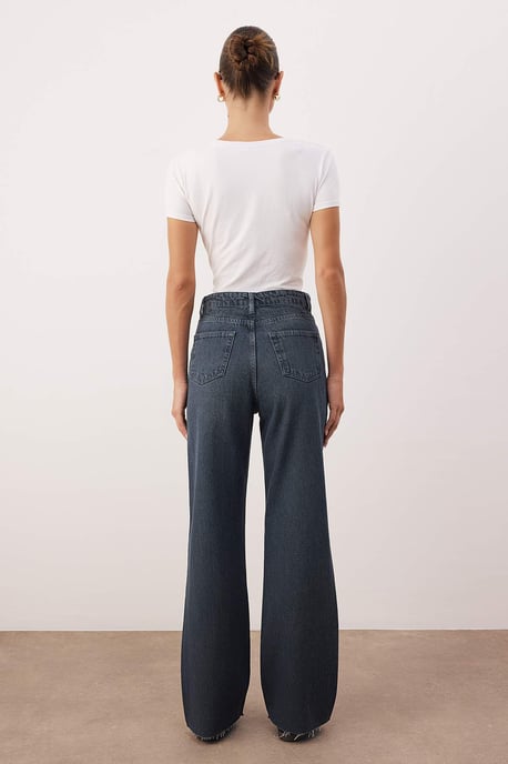 TRENDYOLMİLLA Dames Blauw Effen Wijde pijp Hoge taille Jeans - Image 3