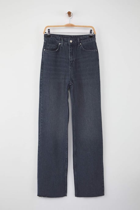 TRENDYOLMİLLA Dames Blauw Effen Wijde pijp Hoge taille Jeans - Image 4