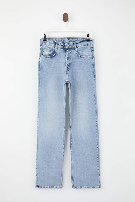 TRENDYOLMİLLA Dames Blauw Effen Wijde pijp Hoge taille Jeans - Image 1