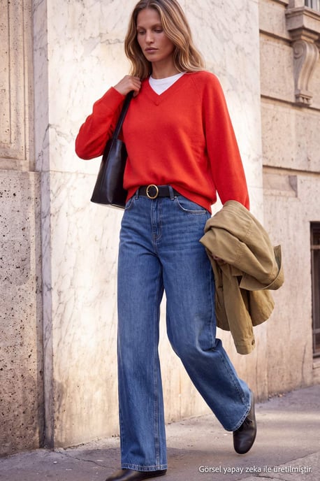 TRENDYOLMİLLA Dames Blauw Effen Wijde pijp Normale taille Jeans - Image 2