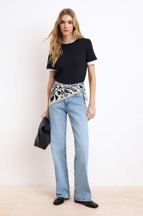 TRENDYOLMİLLA Dames Blauw Effen Wijde pijp Hoge taille Jeans - Image 2