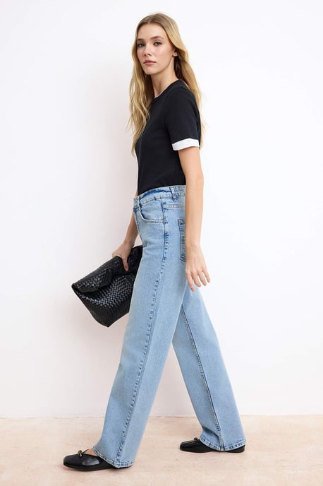 TRENDYOLMİLLA Dames Blauw Effen Wijde pijp Hoge taille Jeans - Image 3