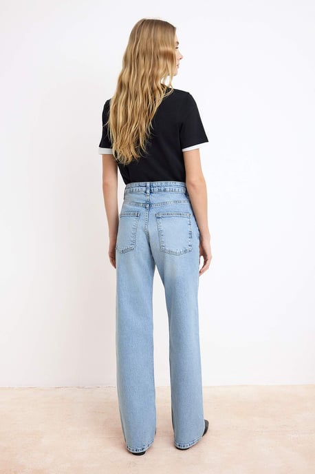 TRENDYOLMİLLA Dames Blauw Effen Wijde pijp Hoge taille Jeans - Image 4
