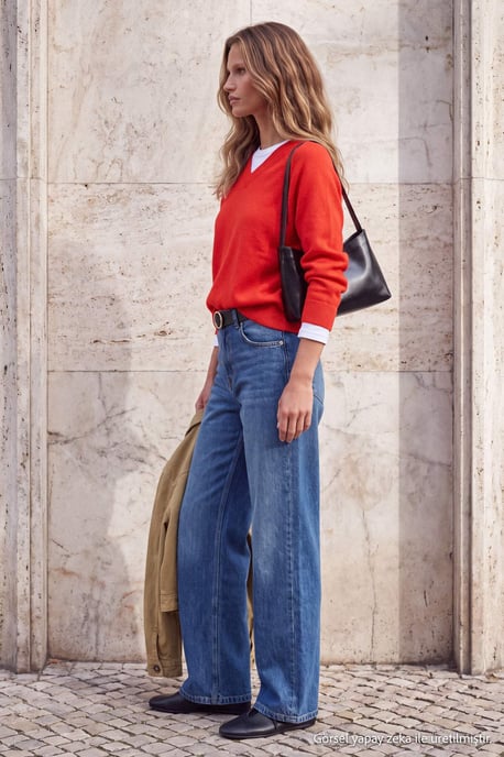 TRENDYOLMİLLA Dames Blauw Effen Wijde pijp Normale taille Jeans - Image 6