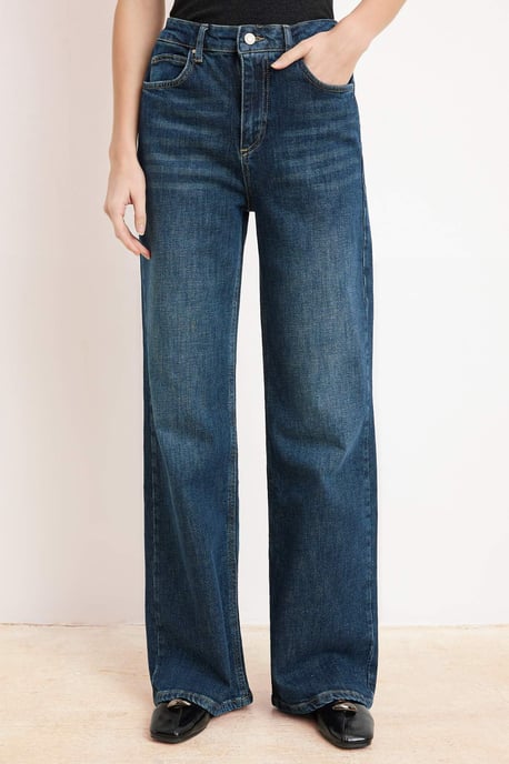 TRENDYOLMİLLA Dames Donkerblauw Effen Wijde pijp Hoge taille Jeans - Image 2