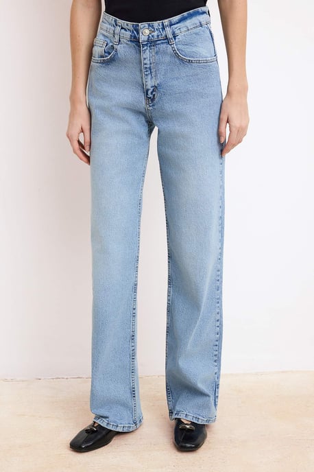 TRENDYOLMİLLA Dames Blauw Effen Wijde pijp Hoge taille Jeans - Image 6