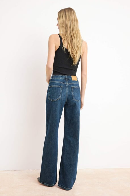 TRENDYOLMİLLA Dames Donkerblauw Effen Wijde pijp Hoge taille Jeans - Image 3