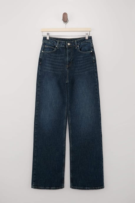 TRENDYOLMİLLA Dames Donkerblauw Effen Wijde pijp Hoge taille Jeans - Image 4