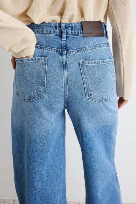 TRENDYOLMİLLA Dames Donkerblauw Effen Wijde pijp Hoge taille Jeans - Image 3