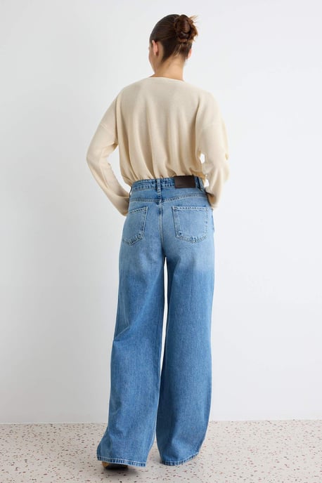 TRENDYOLMİLLA Dames Donkerblauw Effen Wijde pijp Hoge taille Jeans - Image 5