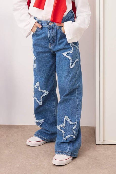 TRENDYOLKIDS Flickor Blå Blommig Hög midja Jeans - Image 3