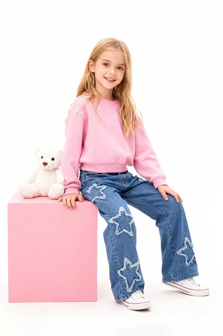 TRENDYOLKIDS Flickor Blå Blommig Hög midja Jeans - Image 4