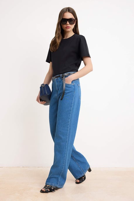 TRENDYOLMİLLA Dames Blauw Effen Wijde pijp Hoge taille Jeans - Image 2