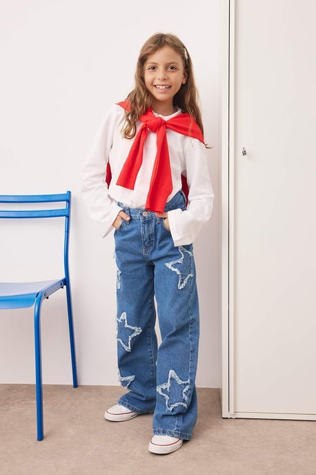 TRENDYOLKIDS Flickor Blå Blommig Hög midja Jeans - Image 5