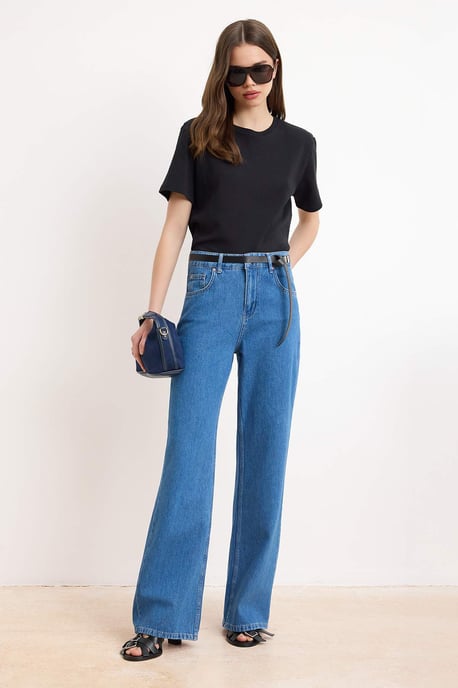 TRENDYOLMİLLA Dames Blauw Effen Wijde pijp Hoge taille Jeans - Image 3