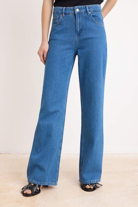 TRENDYOLMİLLA Dames Blauw Effen Wijde pijp Hoge taille Jeans - Image 4