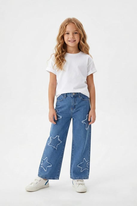 TRENDYOLKIDS Flickor Blå Blommig Hög midja Jeans - Image 6