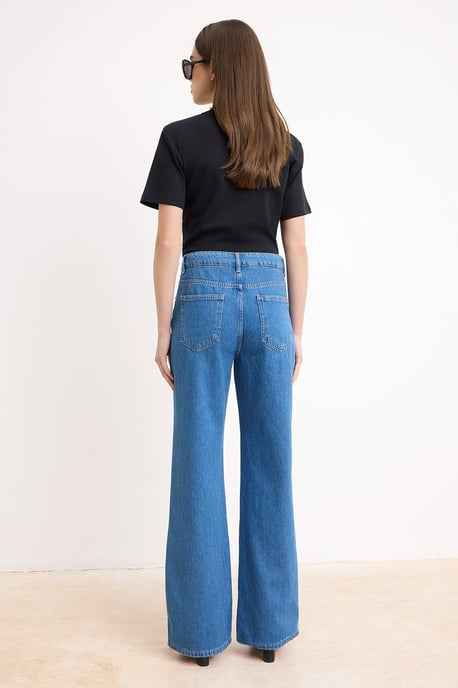 TRENDYOLMİLLA Dames Blauw Effen Wijde pijp Hoge taille Jeans - Image 5
