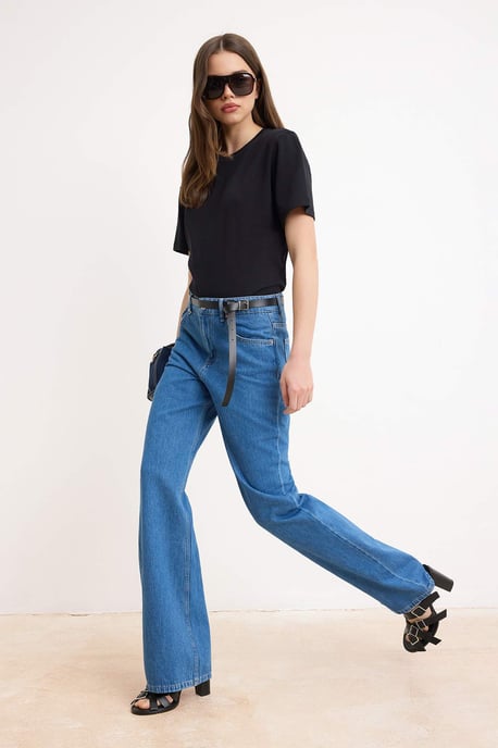 TRENDYOLMİLLA Dames Blauw Effen Wijde pijp Hoge taille Jeans - Image 6