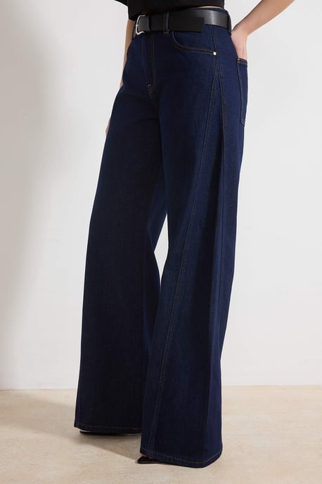 TRENDYOLMİLLA Dames Donkerblauw Effen Wijde pijp Normale taille Jeans - Image 2