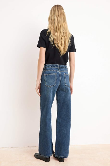 TRENDYOLMİLLA Dames Donkerblauw Effen Wijde pijp Normale taille Jeans - Image 3
