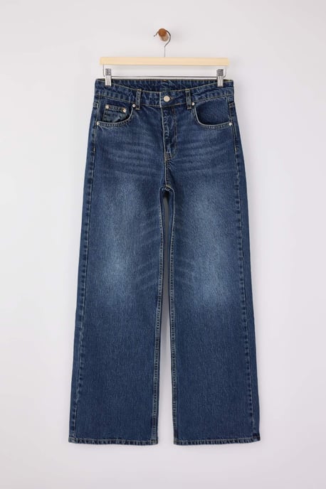 TRENDYOLMİLLA Dames Donkerblauw Effen Wijde pijp Normale taille Jeans - Image 4