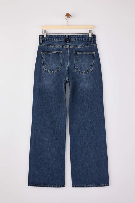 TRENDYOLMİLLA Dames Donkerblauw Effen Wijde pijp Normale taille Jeans - Image 5