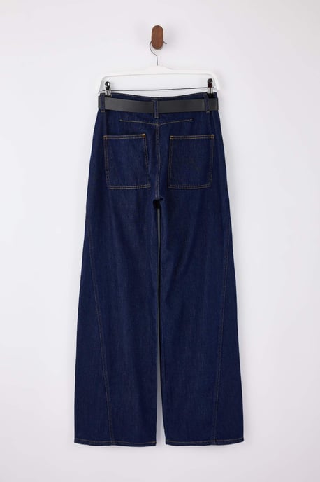 TRENDYOLMİLLA Dames Donkerblauw Effen Wijde pijp Normale taille Jeans - Image 5
