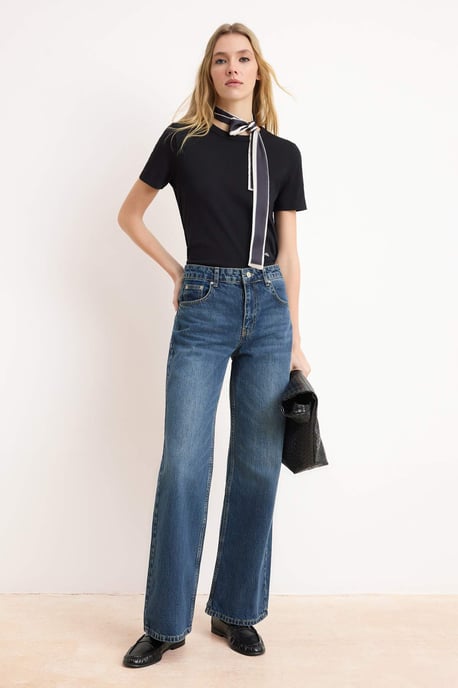 TRENDYOLMİLLA Dames Donkerblauw Effen Wijde pijp Normale taille Jeans - Image 6