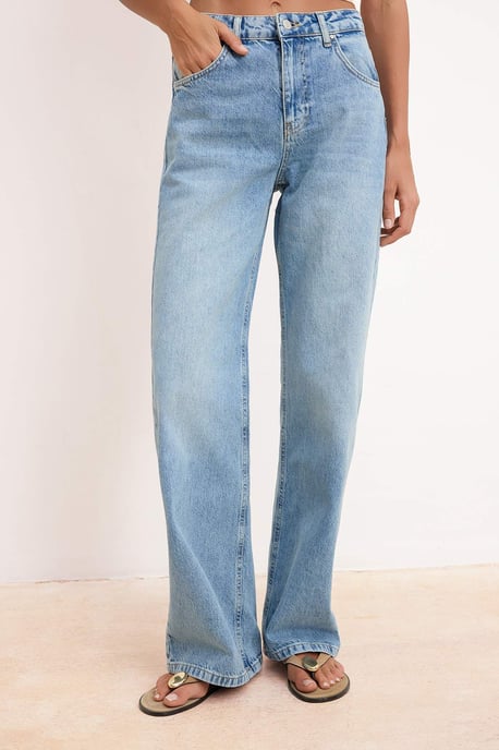 TRENDYOLMİLLA Dames Blauw Effen Wijde pijp Hoge taille Jeans - Image 2