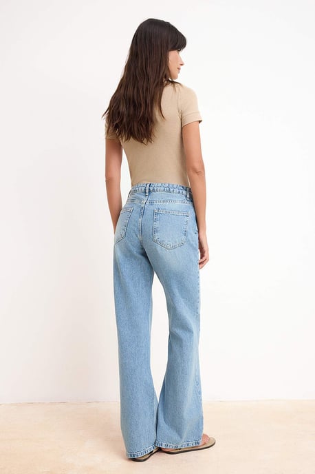 TRENDYOLMİLLA Dames Blauw Effen Wijde pijp Hoge taille Jeans - Image 3