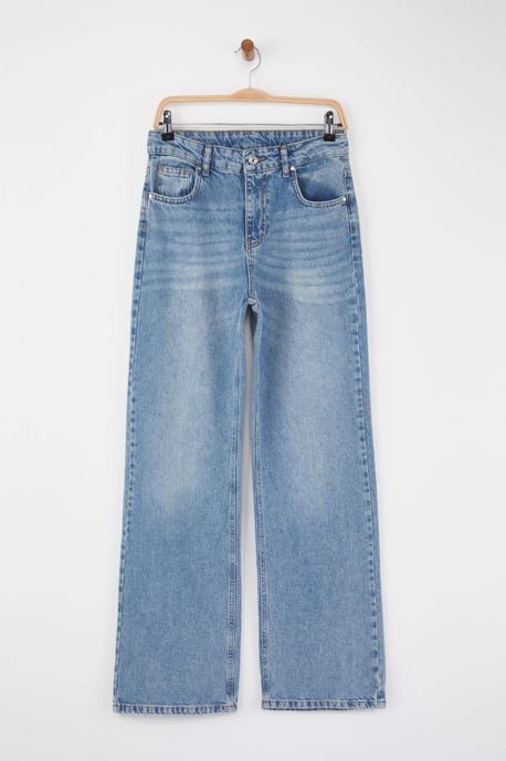 TRENDYOLMİLLA Dames Blauw Effen Wijde pijp Hoge taille Jeans - Image 4