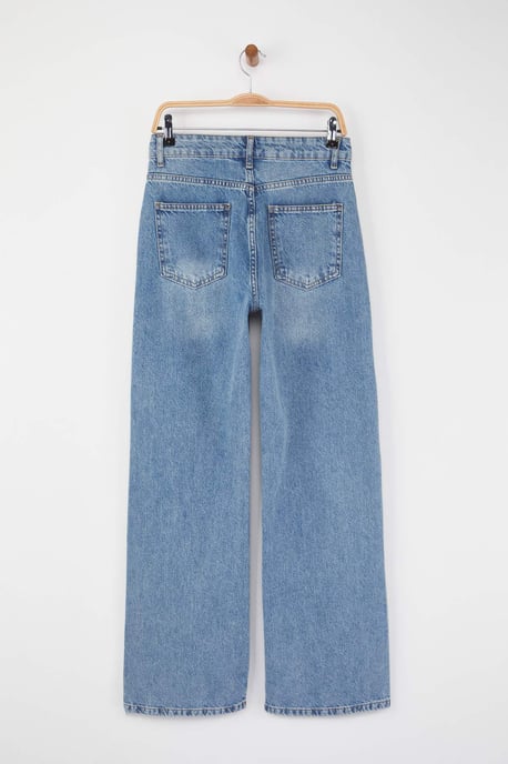 TRENDYOLMİLLA Dames Blauw Effen Wijde pijp Hoge taille Jeans - Image 5