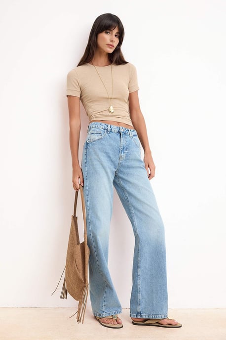 TRENDYOLMİLLA Dames Blauw Effen Wijde pijp Hoge taille Jeans - Image 6