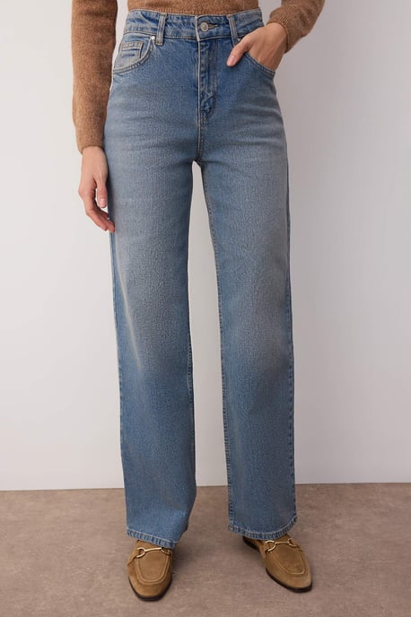 TRENDYOLMİLLA Dam Blå Enfärgad Vida ben Hög midja Jeans - Image 2