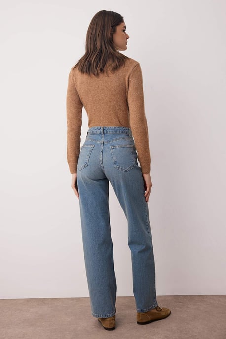 TRENDYOLMİLLA Dam Blå Enfärgad Vida ben Hög midja Jeans - Image 3