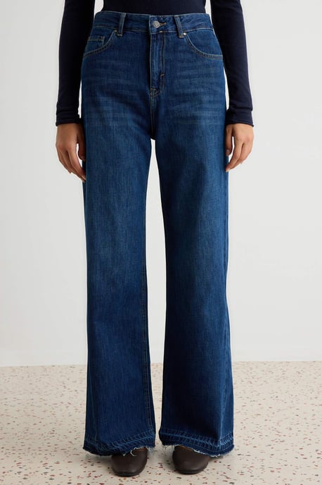 TRENDYOLMİLLA Dames Donkerblauw Effen Wijde pijp Hoge taille Jeans - Image 2