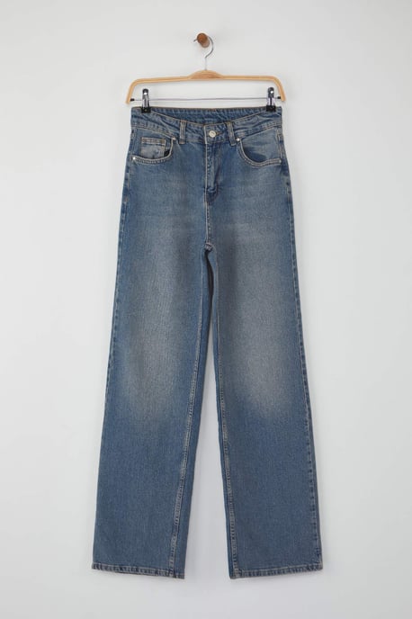 TRENDYOLMİLLA Dam Blå Enfärgad Vida ben Hög midja Jeans - Image 4