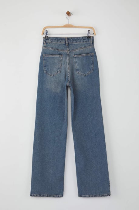 TRENDYOLMİLLA Dam Blå Enfärgad Vida ben Hög midja Jeans - Image 5