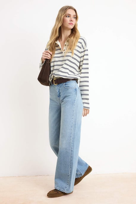 TRENDYOLMİLLA Dames Blauw Effen Wijde pijp Hoge taille Jeans - Image 1