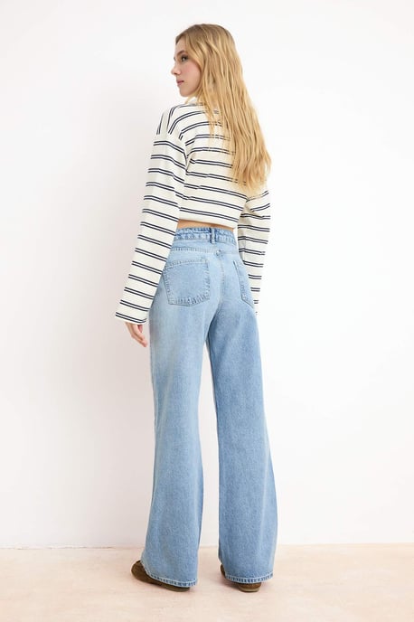 TRENDYOLMİLLA Dames Blauw Effen Wijde pijp Hoge taille Jeans - Image 3