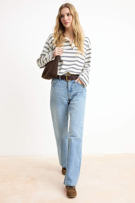 TRENDYOLMİLLA Dames Blauw Effen Wijde pijp Hoge taille Jeans - Image 6